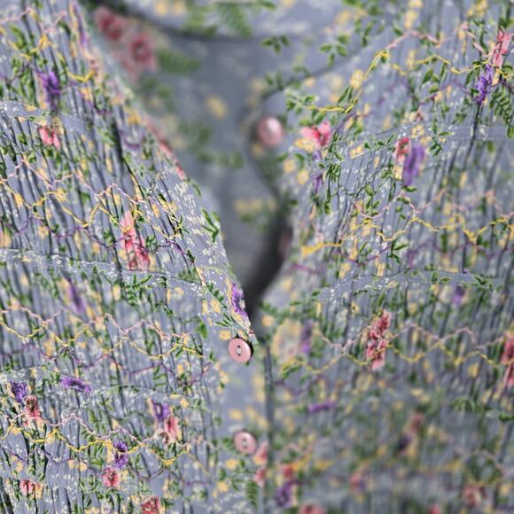 Vintage 90s Piccalino Petites Floral Midi Dress Smocked Button Front Cottagecore - Picture 5 of 7